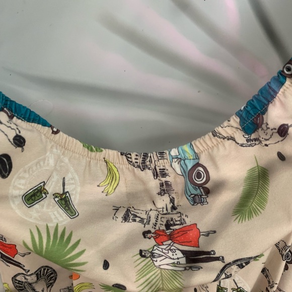 NWT Lindy Bop Cream romper babydoll halter tie back Tiki Print Dress elastic - Picture 8 of 11